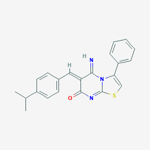 molecular formula C22H19N3OS B304781 5-imino-6-(4-isopropylbenzylidene)-3-phenyl-5,6-dihydro-7H-[1,3]thiazolo[3,2-a]pyrimidin-7-one 
