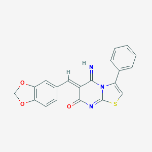 molecular formula C20H13N3O3S B304788 6-(1,3-benzodioxol-5-ylmethylene)-5-imino-3-phenyl-5,6-dihydro-7H-[1,3]thiazolo[3,2-a]pyrimidin-7-one 