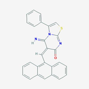 molecular formula C27H17N3OS B304790 6-(9-anthrylmethylene)-5-imino-3-phenyl-5,6-dihydro-7H-[1,3]thiazolo[3,2-a]pyrimidin-7-one 