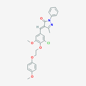 molecular formula C27H25ClN2O5 B304791 4-{3-chloro-5-methoxy-4-[2-(4-methoxyphenoxy)ethoxy]benzylidene}-5-methyl-2-phenyl-2,4-dihydro-3H-pyrazol-3-one 