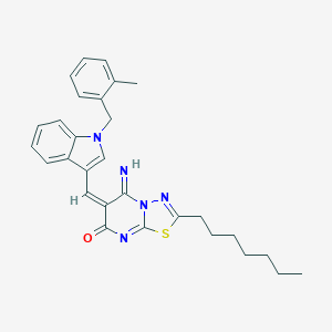 molecular formula C29H31N5OS B304793 2-heptyl-5-imino-6-{[1-(2-methylbenzyl)-1H-indol-3-yl]methylene}-5,6-dihydro-7H-[1,3,4]thiadiazolo[3,2-a]pyrimidin-7-one 