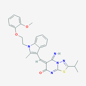molecular formula C27H27N5O3S B304798 5-imino-2-isopropyl-6-({1-[2-(2-methoxyphenoxy)ethyl]-2-methyl-1H-indol-3-yl}methylene)-5,6-dihydro-7H-[1,3,4]thiadiazolo[3,2-a]pyrimidin-7-one 