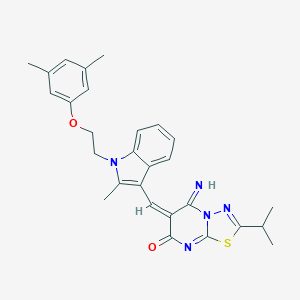 molecular formula C28H29N5O2S B304800 6-({1-[2-(3,5-dimethylphenoxy)ethyl]-2-methyl-1H-indol-3-yl}methylene)-5-imino-2-isopropyl-5,6-dihydro-7H-[1,3,4]thiadiazolo[3,2-a]pyrimidin-7-one 