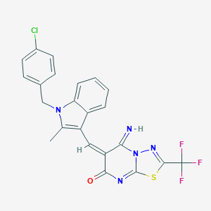 molecular formula C23H15ClF3N5OS B304803 6-{[1-(4-chlorobenzyl)-2-methyl-1H-indol-3-yl]methylene}-5-imino-2-(trifluoromethyl)-5,6-dihydro-7H-[1,3,4]thiadiazolo[3,2-a]pyrimidin-7-one 