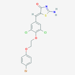 molecular formula C18H13BrCl2N2O3S B304805 (5Z)-5-{4-[2-(4-bromophenoxy)ethoxy]-3,5-dichlorobenzylidene}-2-imino-1,3-thiazolidin-4-one 