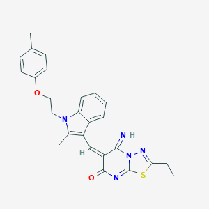 molecular formula C27H27N5O2S B304806 5-imino-6-({2-methyl-1-[2-(4-methylphenoxy)ethyl]-1H-indol-3-yl}methylene)-2-propyl-5,6-dihydro-7H-[1,3,4]thiadiazolo[3,2-a]pyrimidin-7-one 