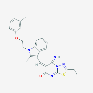 molecular formula C27H27N5O2S B304807 5-imino-6-({2-methyl-1-[2-(3-methylphenoxy)ethyl]-1H-indol-3-yl}methylene)-2-propyl-5,6-dihydro-7H-[1,3,4]thiadiazolo[3,2-a]pyrimidin-7-one 