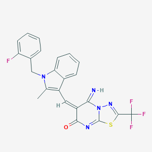molecular formula C23H15F4N5OS B304810 6-{[1-(2-fluorobenzyl)-2-methyl-1H-indol-3-yl]methylene}-5-imino-2-(trifluoromethyl)-5,6-dihydro-7H-[1,3,4]thiadiazolo[3,2-a]pyrimidin-7-one 