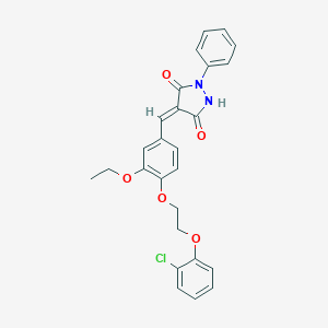 molecular formula C26H23ClN2O5 B304815 (4E)-4-{4-[2-(2-chlorophenoxy)ethoxy]-3-ethoxybenzylidene}-1-phenylpyrazolidine-3,5-dione 