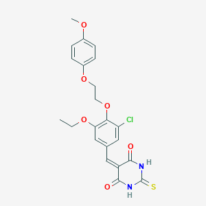 molecular formula C22H21ClN2O6S B304817 5-{3-chloro-5-ethoxy-4-[2-(4-methoxyphenoxy)ethoxy]benzylidene}-2-thioxodihydropyrimidine-4,6(1H,5H)-dione 