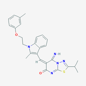 molecular formula C27H27N5O2S B304822 5-imino-2-isopropyl-6-({2-methyl-1-[2-(3-methylphenoxy)ethyl]-1H-indol-3-yl}methylene)-5,6-dihydro-7H-[1,3,4]thiadiazolo[3,2-a]pyrimidin-7-one 