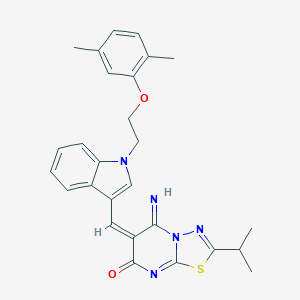 (6E)-6-({1-[2-(2,5-dimethylphenoxy)ethyl]-1H-indol-3-yl}methylidene)-5-imino-2-(propan-2-yl)-5,6-dihydro-7H-[1,3,4]thiadiazolo[3,2-a]pyrimidin-7-one