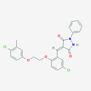 molecular formula C25H20Cl2N2O4 B304825 (4E)-4-{5-chloro-2-[2-(4-chloro-3-methylphenoxy)ethoxy]benzylidene}-1-phenylpyrazolidine-3,5-dione 