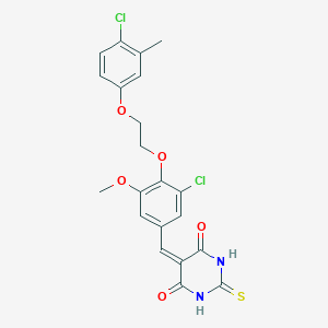 molecular formula C21H18Cl2N2O5S B304826 5-{3-chloro-4-[2-(4-chloro-3-methylphenoxy)ethoxy]-5-methoxybenzylidene}-2-thioxodihydropyrimidine-4,6(1H,5H)-dione 