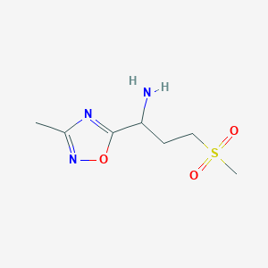 molecular formula C7H14ClN3O3S B3048272 1-(3-Methyl-1,2,4-oxadiazol-5-yl)-3-(methylsulfonyl)propan-1-amine CAS No. 1630763-82-4