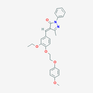molecular formula C28H28N2O5 B304830 (4E)-4-{3-ethoxy-4-[2-(4-methoxyphenoxy)ethoxy]benzylidene}-5-methyl-2-phenyl-2,4-dihydro-3H-pyrazol-3-one 