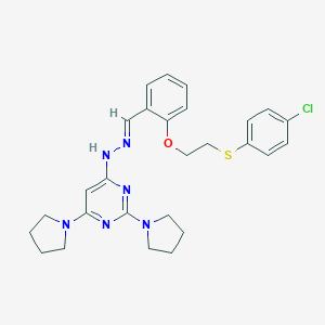 molecular formula C27H31ClN6OS B304831 2-{2-[(4-Chlorophenyl)sulfanyl]ethoxy}benzaldehyde (2,6-dipyrrolidin-1-ylpyrimidin-4-yl)hydrazone 