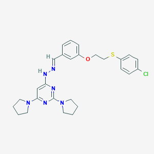 molecular formula C27H31ClN6OS B304832 4-[(2E)-2-(3-{2-[(4-chlorophenyl)sulfanyl]ethoxy}benzylidene)hydrazinyl]-2,6-di(pyrrolidin-1-yl)pyrimidine 