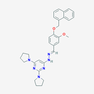 molecular formula C31H34N6O2 B304834 4-{(2E)-2-[3-methoxy-4-(naphthalen-1-ylmethoxy)benzylidene]hydrazinyl}-2,6-di(pyrrolidin-1-yl)pyrimidine 