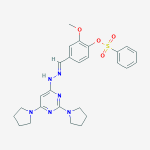 molecular formula C26H30N6O4S B304835 4-[(E)-{2-[2,6-di(pyrrolidin-1-yl)pyrimidin-4-yl]hydrazinylidene}methyl]-2-methoxyphenyl benzenesulfonate 