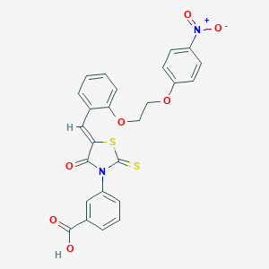 molecular formula C25H18N2O7S2 B304838 3-{5-[2-(2-{4-Nitrophenoxy}ethoxy)benzylidene]-4-oxo-2-thioxo-1,3-thiazolidin-3-yl}benzoic acid 