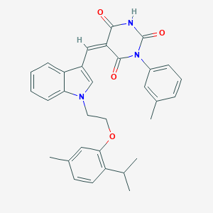 molecular formula C32H31N3O4 B304842 (5Z)-1-(3-methylphenyl)-5-[(1-{2-[5-methyl-2-(propan-2-yl)phenoxy]ethyl}-1H-indol-3-yl)methylidene]pyrimidine-2,4,6(1H,3H,5H)-trione 
