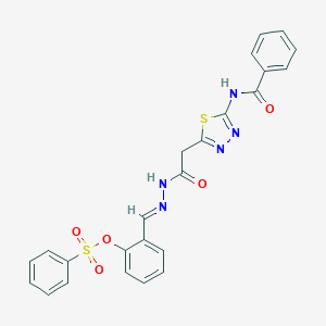 molecular formula C24H19N5O5S2 B304843 2-(2-{[5-(Benzoylamino)-1,3,4-thiadiazol-2-yl]acetyl}carbohydrazonoyl)phenyl benzenesulfonate 