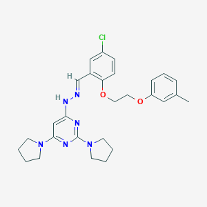 molecular formula C28H33ClN6O2 B304846 4-[(2E)-2-{5-chloro-2-[2-(3-methylphenoxy)ethoxy]benzylidene}hydrazinyl]-2,6-di(pyrrolidin-1-yl)pyrimidine 