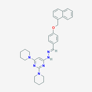 molecular formula C32H36N6O B304849 4-{(2E)-2-[4-(naphthalen-1-ylmethoxy)benzylidene]hydrazinyl}-2,6-di(piperidin-1-yl)pyrimidine 