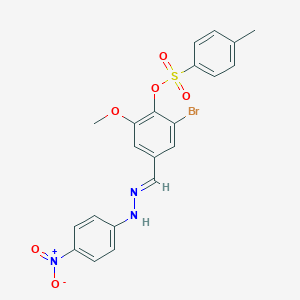 molecular formula C21H18BrN3O6S B304855 2-bromo-6-methoxy-4-{(E)-[2-(4-nitrophenyl)hydrazinylidene]methyl}phenyl 4-methylbenzenesulfonate 