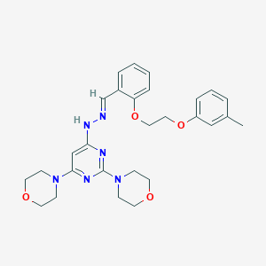 molecular formula C28H34N6O4 B304859 2-[2-(3-Methylphenoxy)ethoxy]benzaldehyde (2,6-dimorpholin-4-ylpyrimidin-4-yl)hydrazone 
