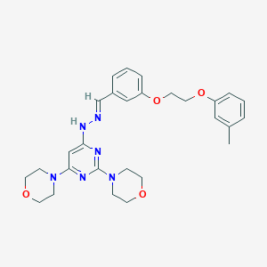molecular formula C28H34N6O4 B304860 3-[2-(3-Methylphenoxy)ethoxy]benzaldehyde (2,6-dimorpholin-4-ylpyrimidin-4-yl)hydrazone 
