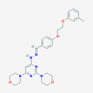 molecular formula C28H34N6O4 B304862 4-[2-(3-Methylphenoxy)ethoxy]benzaldehyde (2,6-dimorpholin-4-ylpyrimidin-4-yl)hydrazone 