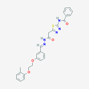 molecular formula C27H25N5O4S B304868 N-{5-[2-(2-{3-[2-(2-methylphenoxy)ethoxy]benzylidene}hydrazino)-2-oxoethyl]-1,3,4-thiadiazol-2-yl}benzamide 