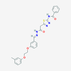 molecular formula C27H25N5O4S B304869 N-{5-[2-(2-{3-[2-(3-methylphenoxy)ethoxy]benzylidene}hydrazino)-2-oxoethyl]-1,3,4-thiadiazol-2-yl}benzamide 