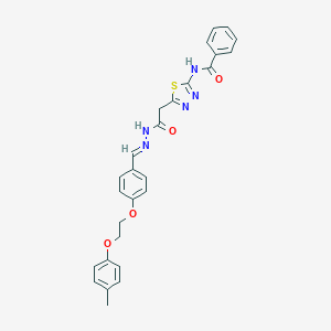 molecular formula C27H25N5O4S B304870 N-(5-{2-[(2E)-2-{4-[2-(4-methylphenoxy)ethoxy]benzylidene}hydrazinyl]-2-oxoethyl}-1,3,4-thiadiazol-2-yl)benzamide 
