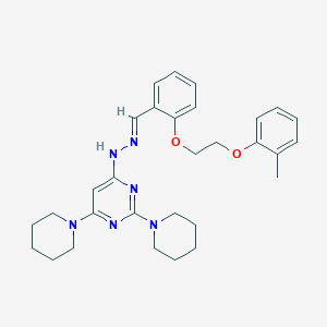 molecular formula C30H38N6O2 B304871 4-[(2E)-2-{2-[2-(2-methylphenoxy)ethoxy]benzylidene}hydrazinyl]-2,6-di(piperidin-1-yl)pyrimidine 