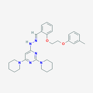 4-[(2E)-2-{2-[2-(3-methylphenoxy)ethoxy]benzylidene}hydrazinyl]-2,6-di(piperidin-1-yl)pyrimidine
