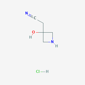 molecular formula C5H9ClN2O B3048731 2-(3-Hydroxyazetidin-3-yl)acetonitrile hydrochloride CAS No. 1803604-94-5