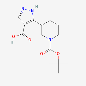 molecular formula C14H21N3O4 B3048737 3-{1-[(tert-butoxy)carbonyl]piperidin-3-yl}-1H-pyrazole-4-carboxylic acid CAS No. 1803610-69-6