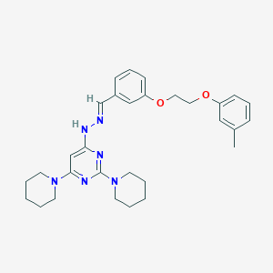 molecular formula C30H38N6O2 B304874 4-[(2E)-2-{3-[2-(3-methylphenoxy)ethoxy]benzylidene}hydrazinyl]-2,6-di(piperidin-1-yl)pyrimidine 