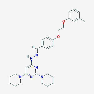 molecular formula C30H38N6O2 B304876 4-[(2E)-2-{4-[2-(3-methylphenoxy)ethoxy]benzylidene}hydrazinyl]-2,6-di(piperidin-1-yl)pyrimidine 