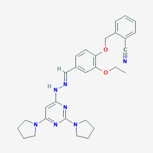 molecular formula C29H33N7O2 B304881 2-({4-[(E)-{2-[2,6-di(pyrrolidin-1-yl)pyrimidin-4-yl]hydrazinylidene}methyl]-2-ethoxyphenoxy}methyl)benzonitrile 