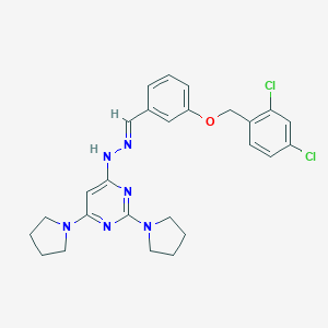 molecular formula C26H28Cl2N6O B304884 4-[(2E)-2-{3-[(2,4-dichlorobenzyl)oxy]benzylidene}hydrazinyl]-2,6-di(pyrrolidin-1-yl)pyrimidine 
