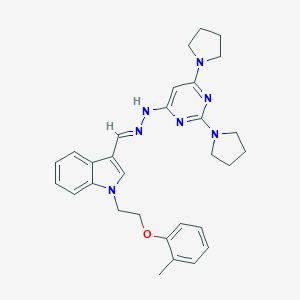 3-[(E)-{2-[2,6-di(pyrrolidin-1-yl)pyrimidin-4-yl]hydrazinylidene}methyl]-1-[2-(2-methylphenoxy)ethyl]-1H-indole