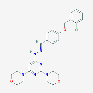 molecular formula C26H29ClN6O3 B304892 4-[(2-Chlorobenzyl)oxy]benzaldehyde (2,6-dimorpholin-4-ylpyrimidin-4-yl)hydrazone 