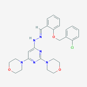 molecular formula C26H29ClN6O3 B304894 2-[(2-Chlorobenzyl)oxy]benzaldehyde (2,6-dimorpholin-4-ylpyrimidin-4-yl)hydrazone 