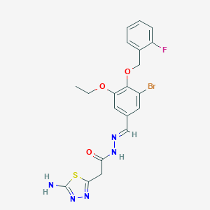molecular formula C20H19BrFN5O3S B304897 2-(5-amino-1,3,4-thiadiazol-2-yl)-N'-[(E)-{3-bromo-5-ethoxy-4-[(2-fluorobenzyl)oxy]phenyl}methylidene]acetohydrazide 