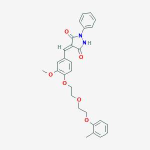molecular formula C28H28N2O6 B304901 4-(3-Methoxy-4-{2-[2-(2-methylphenoxy)ethoxy]ethoxy}benzylidene)-1-phenyl-3,5-pyrazolidinedione 