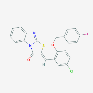 molecular formula C23H14ClFN2O2S B304905 2-{5-chloro-2-[(4-fluorobenzyl)oxy]benzylidene}[1,3]thiazolo[3,2-a]benzimidazol-3(2H)-one 
